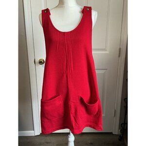 Metropolitan New York 10001 Women’s Large Red Overall Jumper Dress Pockets‎
